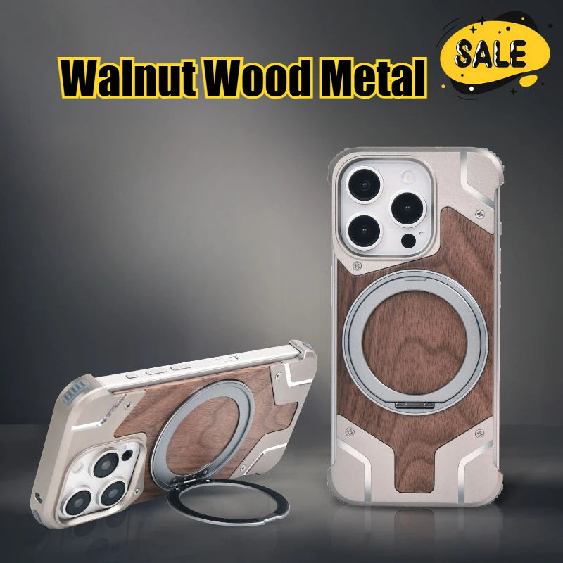 Magnetic Walnut Wood Phone Case for iPhone 16 Pro | Shock-Absorbing Cover Tidesmit