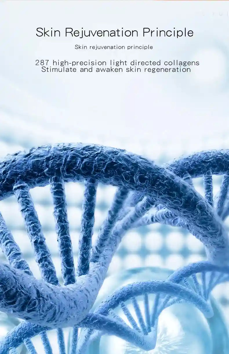 A 3D graphic of a blue DNA double helix structure against a blurred, light-colored background with scientific text.