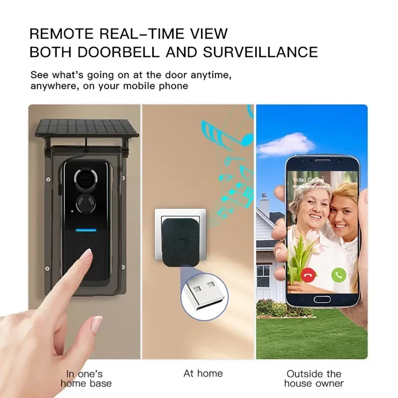 Tuya Doorbell with Solar Rain Cover Camera Wireless Video Doorbell Wifi PIR Human Body Sensing Outdoor Door Bell Video Intercom