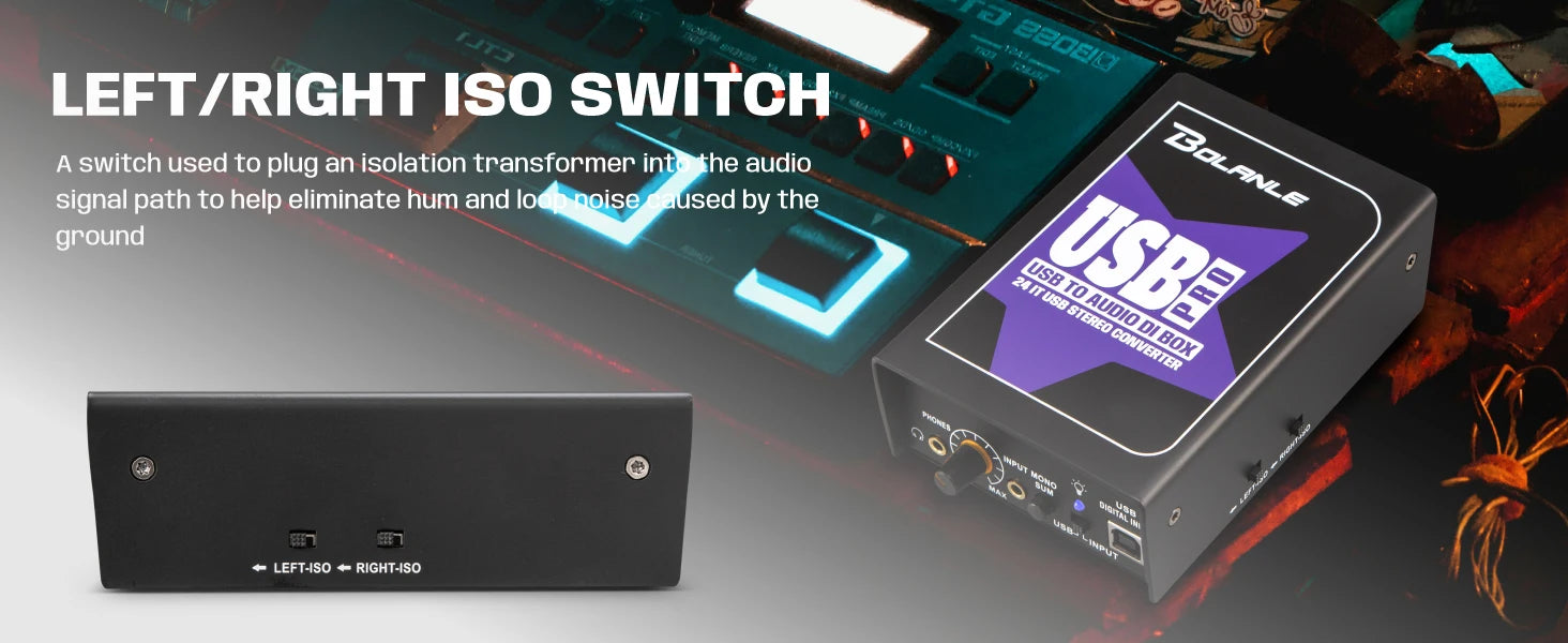 USB Stereo DI Box 24-192kHz Audio Interface with Ground Lift - USB PRO Tidesmit