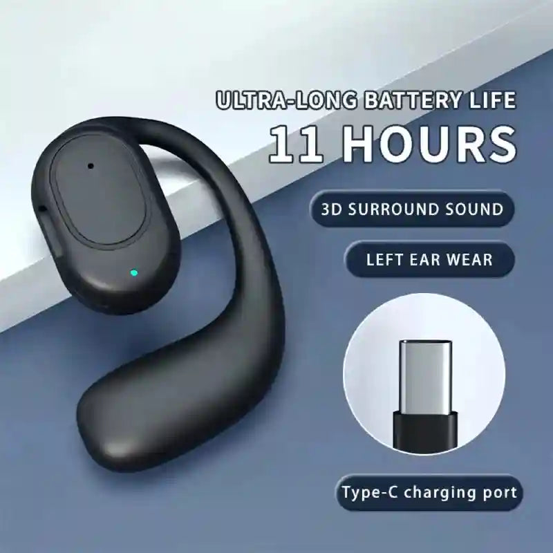 Wireless Single Earbud with Earhook - Bluetooth 5.3 Black - Tidesmit Tidesmit