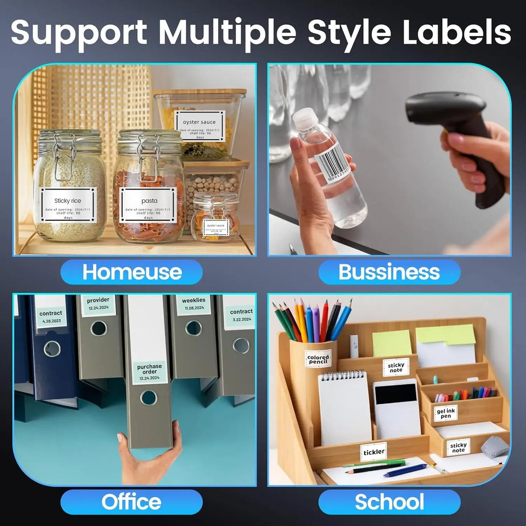Thermal label maker producing small labels for jars, bottles, and office files
