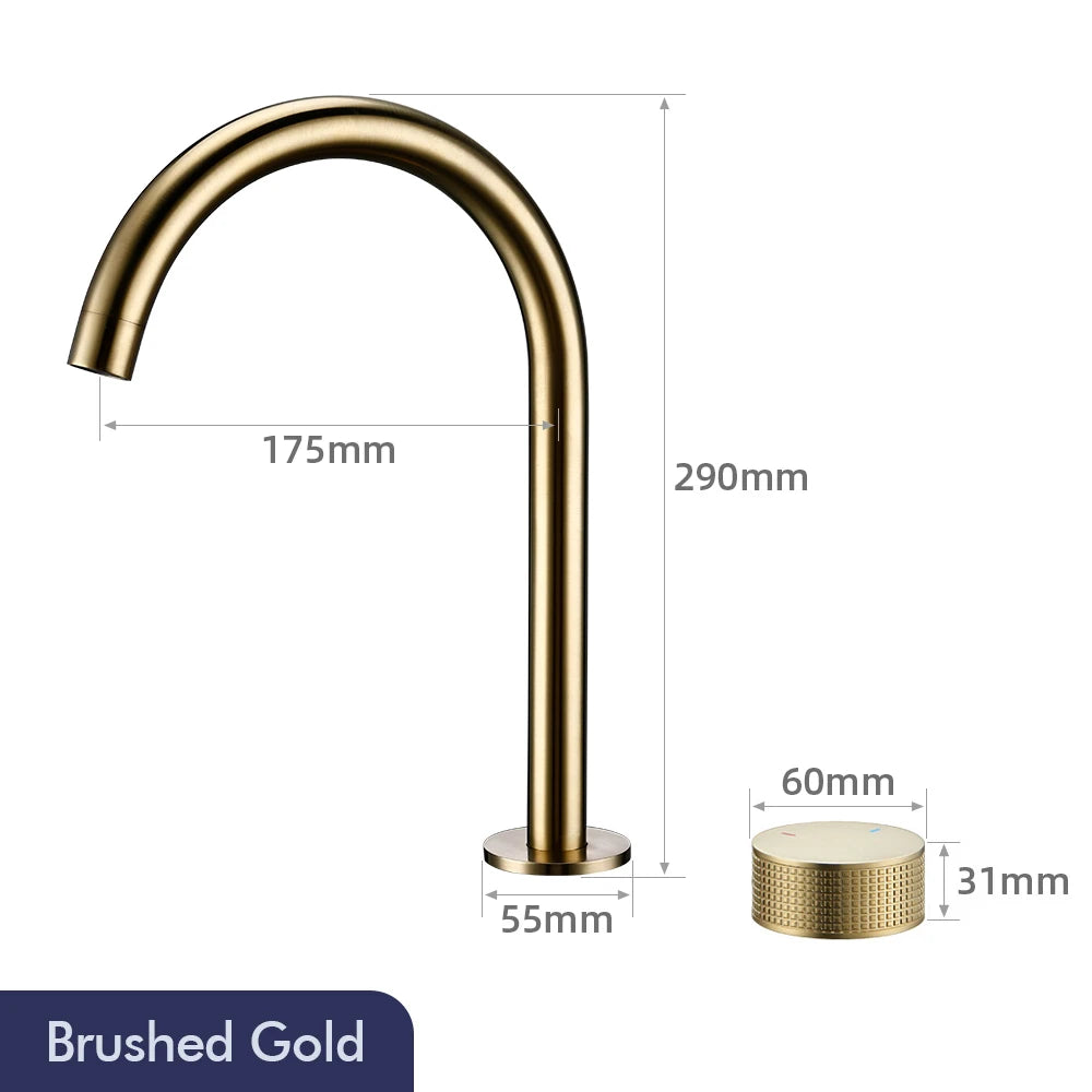 Gunmetal Basin faucet Knurled Switch 360 Rotating Spout two holes Deck Mounted Sink Tap Bathroom Widerspread Mixer 2 set
