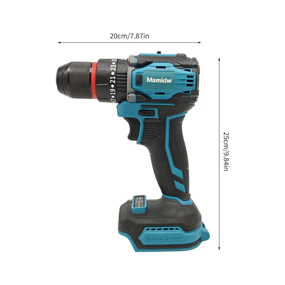 Mamidw Brushless Lithium Electric Drill 1850RPM High Speed Cordless Power Drill for Metal Wood Drilling Furniture Screw Fastening