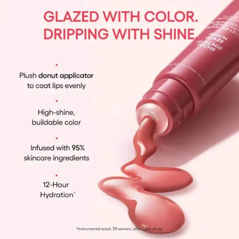 Laneige Lip Glowy Balm in Peach Glaze: high-shine, lightweight, tinted hydrating lip gloss with a plush applicator.
