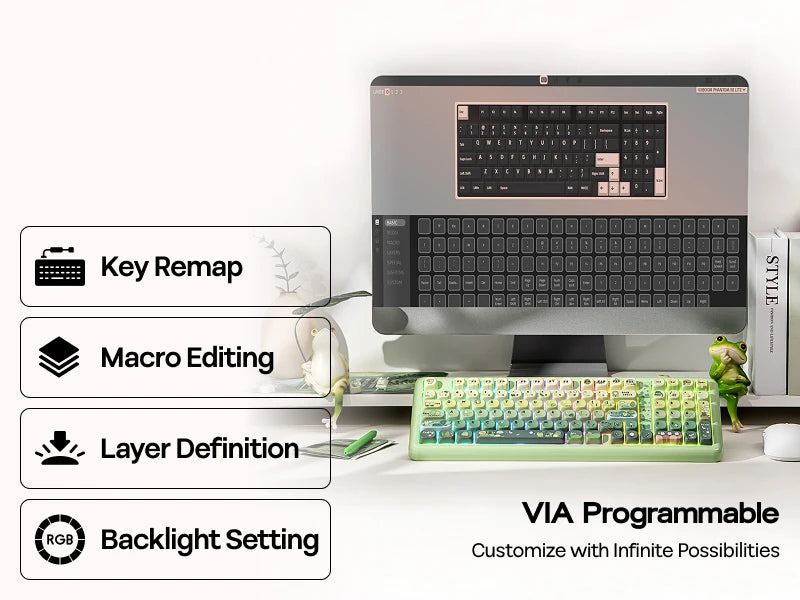 KiiBOOM Phantom98 Lite 96% ANSI US Layout VIA Programmable Gasket Wired/BT/2.4GHz Wireless Mechanical Gaming Keyboard 8000mAh
