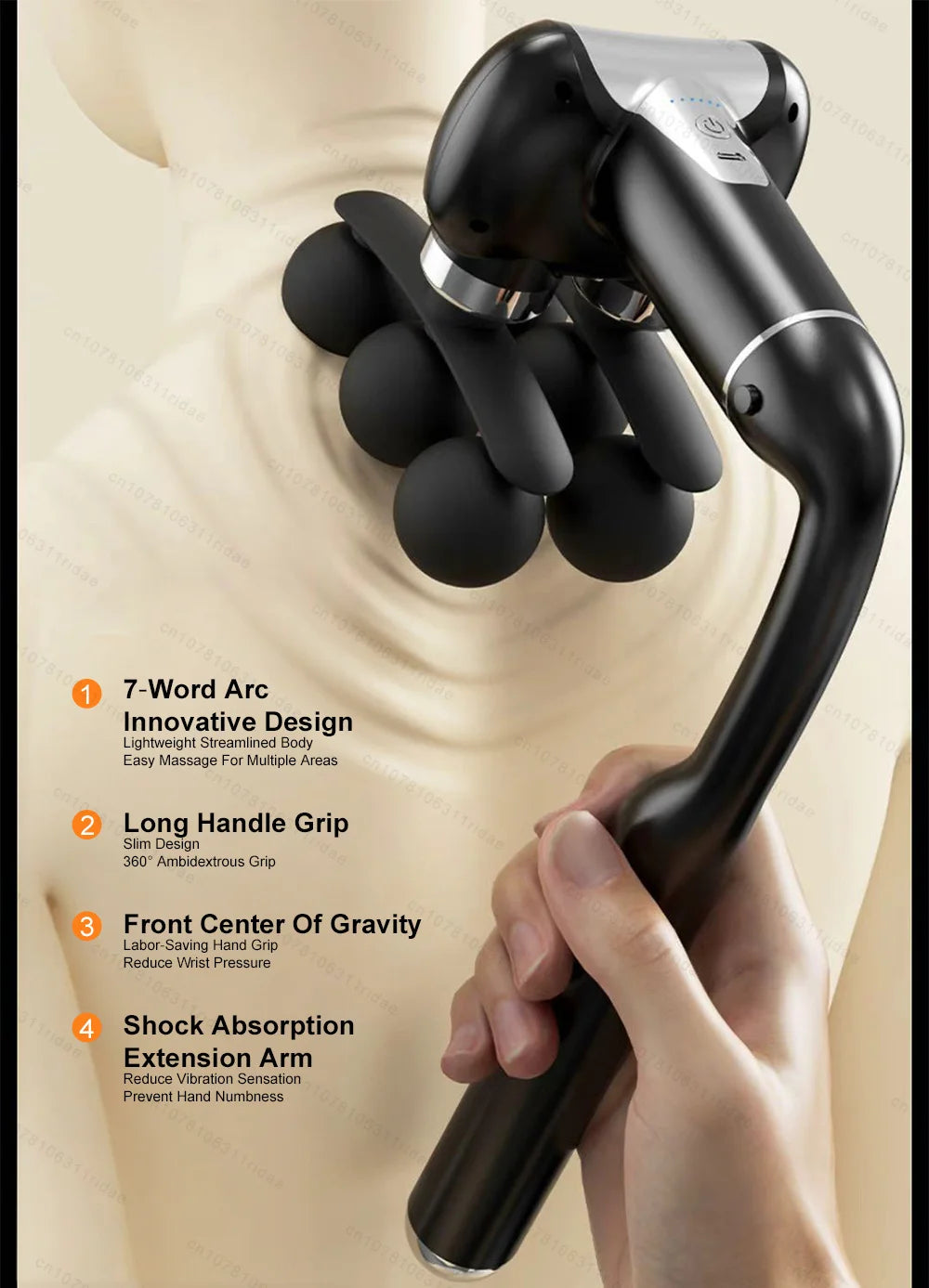 Fascia Gun with Long Handle - Rechargeable Deep Tissue Muscle Massager Fascia Gun Tidesmit