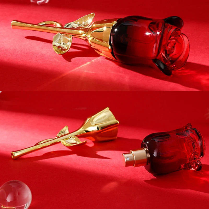 WARMKISS Midnight Rose EDP: 50ml floral perfume in a unique red rose-shaped bottle with gold stem for women.