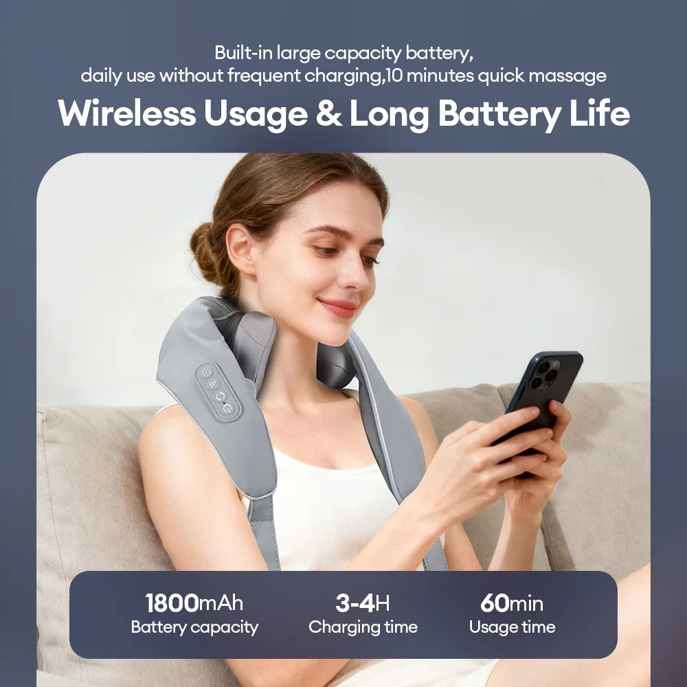 Wireless Neck and Shoulder Massager - 8-Head Deep Tissue Shiatsu Back Massage Instrument Tidesmit