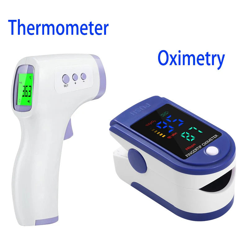 Arm Blood Pressure Monitor Sphygmomanometer Tonometer Tensiometer + Pulse Oximeter Finger Clip Pulse Monitor + Body Thermometers