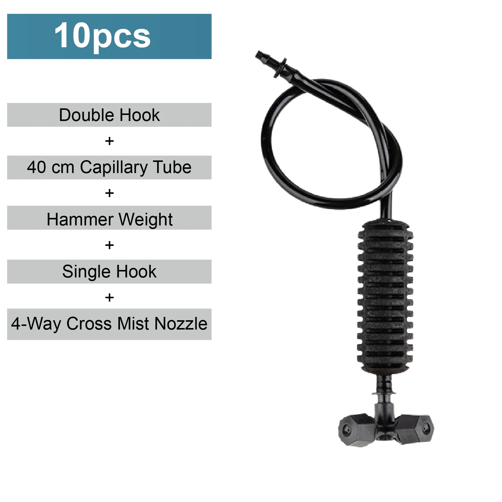 Hanging mist sprayer nozzle with 4-way cross mist nozzle, black capillary tube and dual prong base