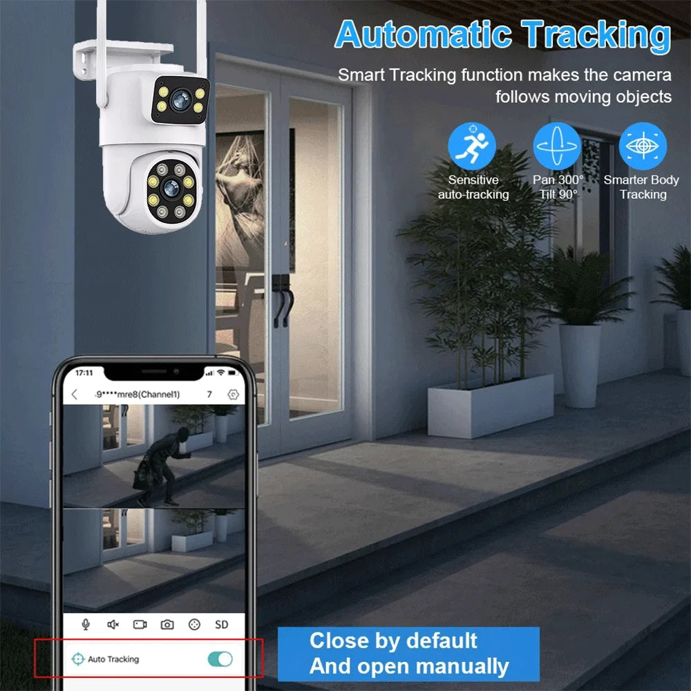4K 8MP Tuya Dual Lens WIFI Camera PTZ Outdoor Dual Screen Ai Human Auto Tracking Security Camera Surveillance with Alexa Google