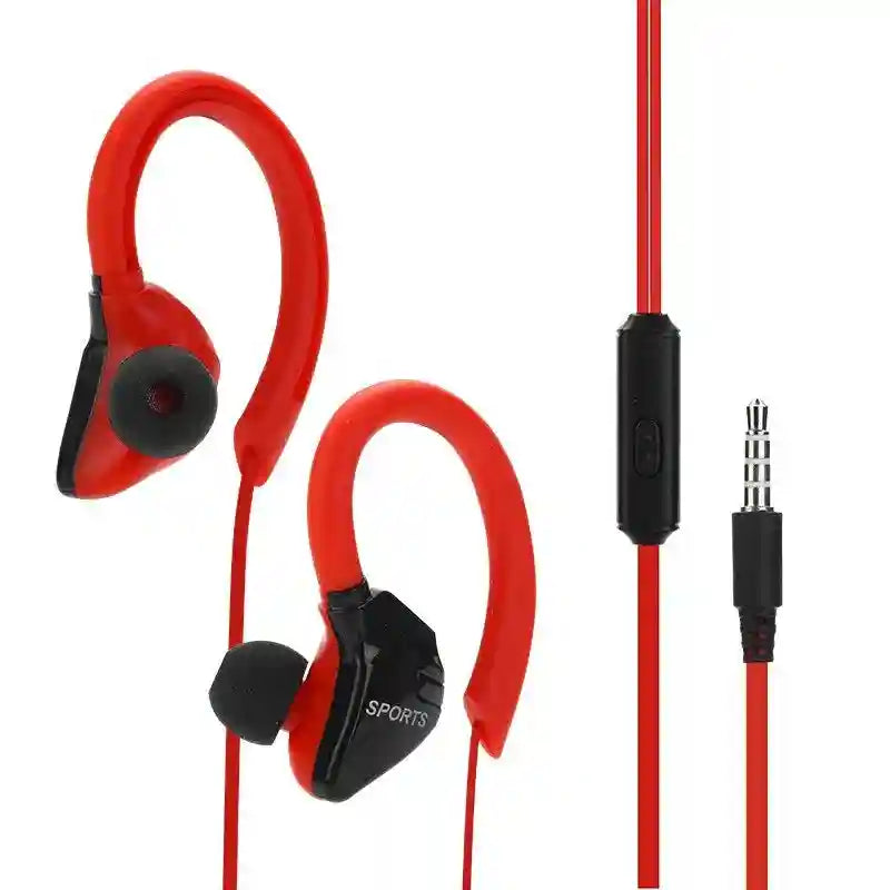 Wired Sport Earbuds with Ear Hooks & Mic – Secure Fit and Clear Audio red single key Tidesmit