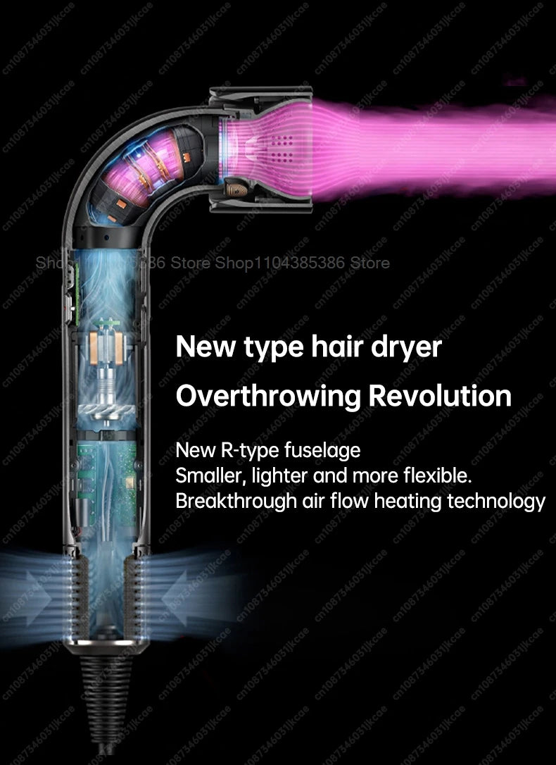 R-type leafless negative ion hair dryer with advanced airflow technology and ergonomic design for professional styling.