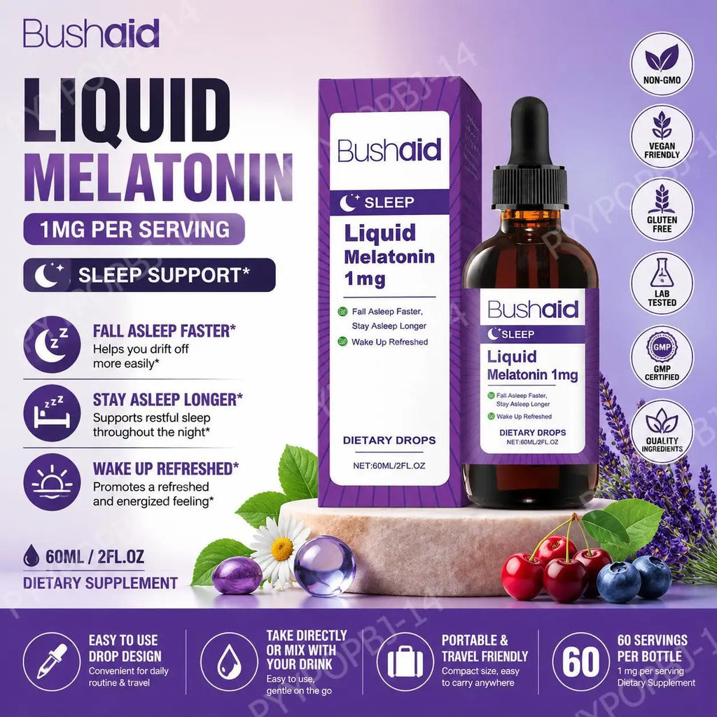 Liquid Melatonin 1 Mg Sleep Drops, Mint Leaf Extract, Fall Asleep Faster, Stay Asleep Longer, Wake Up Refreshed 60 ML