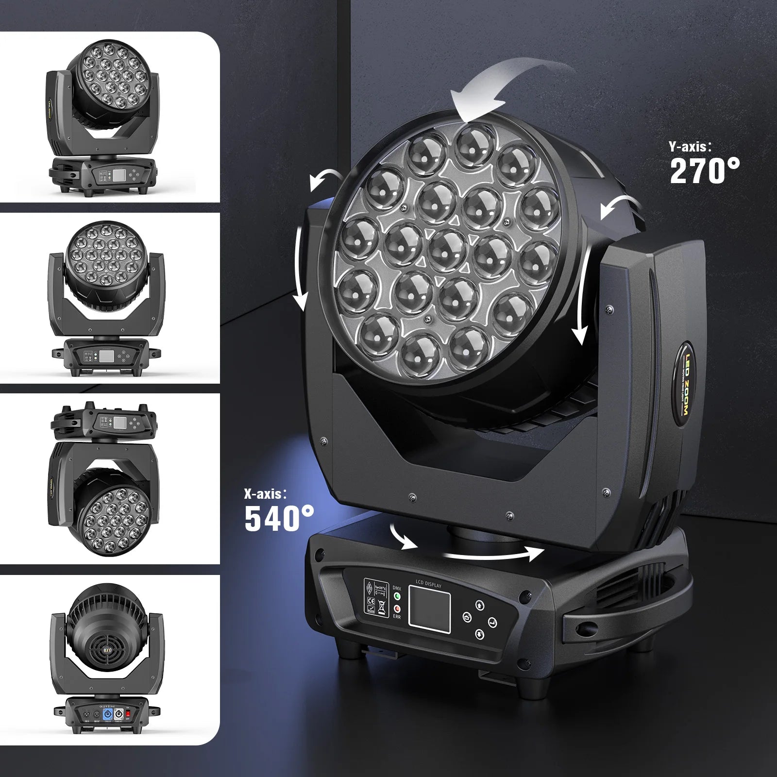 2PCS 19x15W Beam Moving Head Light RGBW LED Lighting Zoom Wash Lights DMX Stage Effect Lighting for Disco Party Concert Theater
