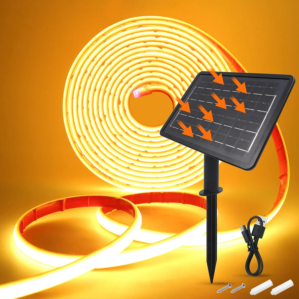 Solar Neon Light Strip 24V COB Waterproof IP68 Red Green Blue Warm Natural White 320LEDs/m Flexible High Density Linear Lighting