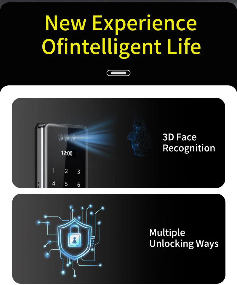 3D Face Recognition Digital Door Lock Unlock Smart Lock With Camera FIngerprint Password Unlock Keyless Electronic Door Lock