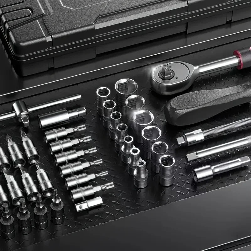 Professional 46pcs Cr-V Steel Socket Set with Ratchet Wrench Storage Bag Durable Sockets Extension Bar for Auto Home Repair Tool