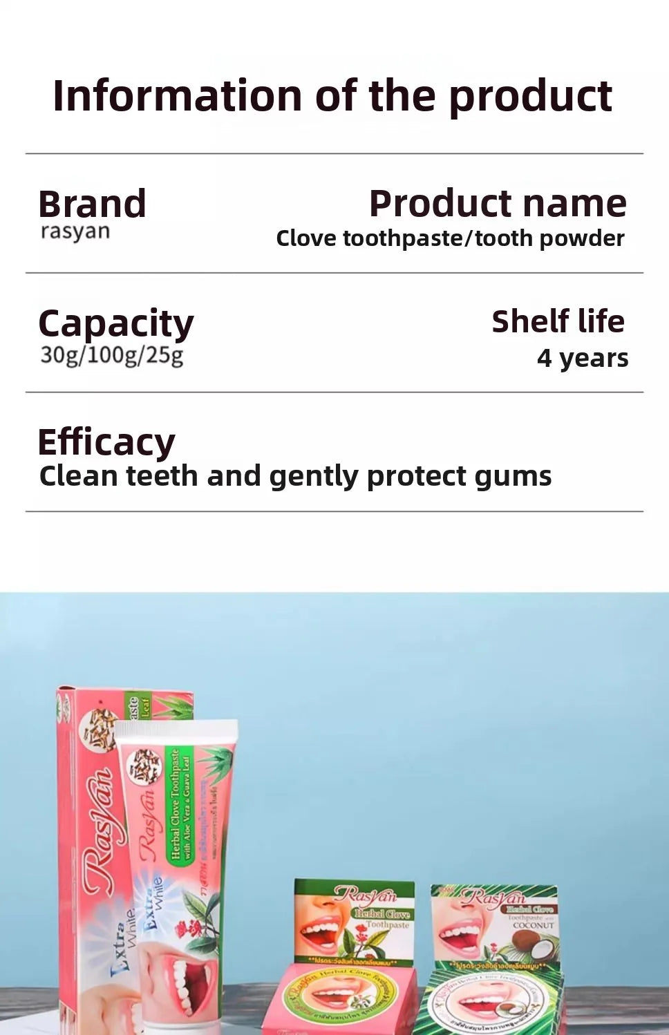 Tidesmit Rasyan herbal clove toothpaste for teeth whitening and tartar removal for fresh breath