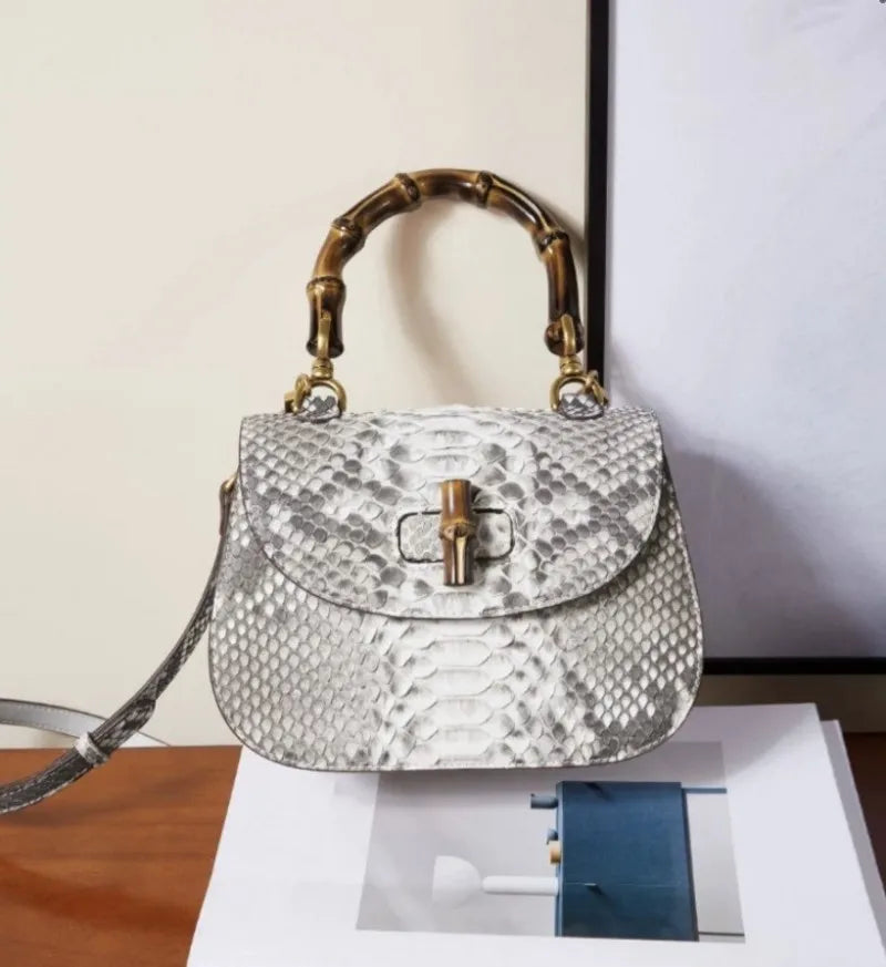 Office Ladies Fashion New Flap Pocket Hasp Tote Handbag Snakeskin Genuine Leather Designer Women SIngle Shoulder Crossbody Bags
