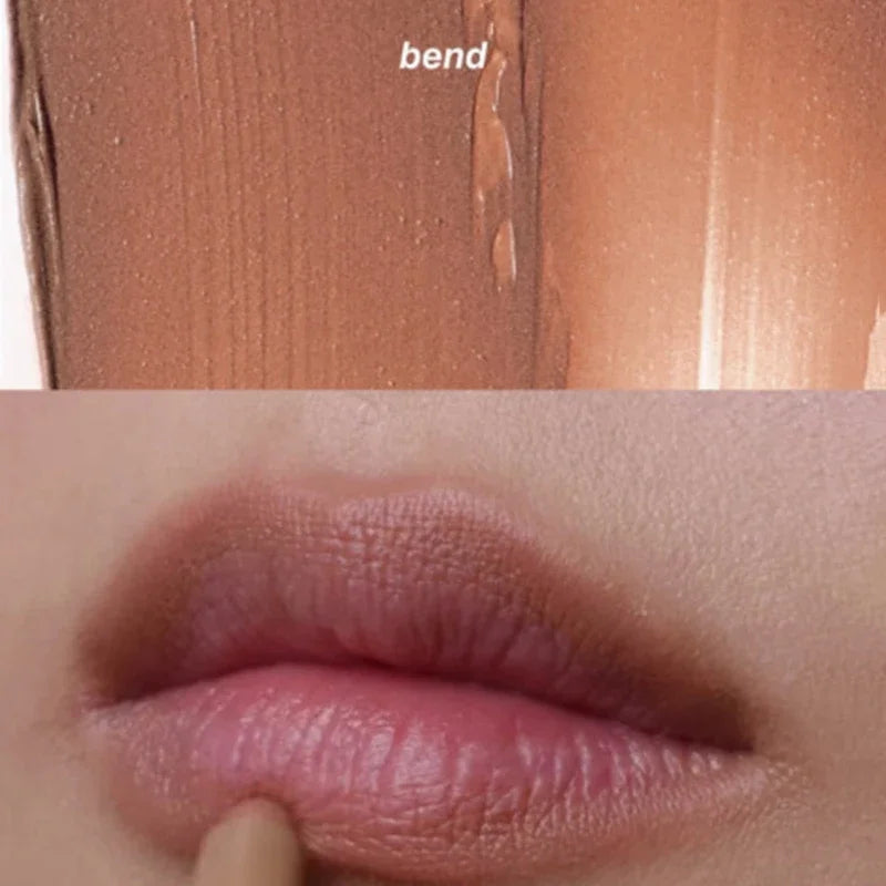 Rhode Peptide Lip Shape Pencil in Bend shade: creamy brown matte lip liner swatch and application on natural lips.