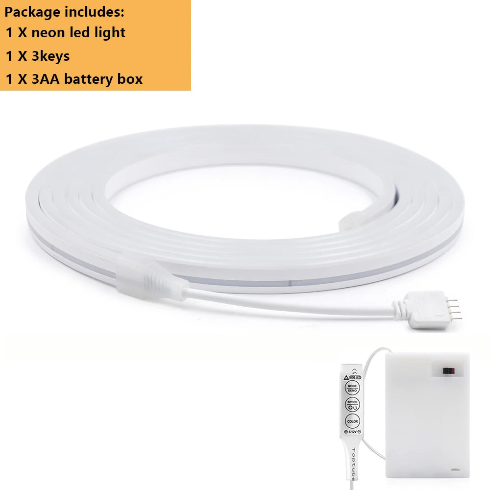 White LED neon strip light kit with power box and 3AA battery box, coil shown