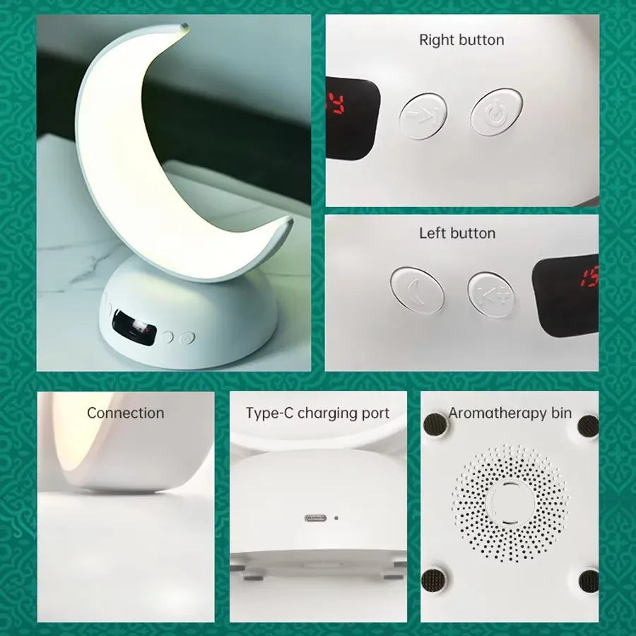 Quran Azan Clock Islam Muslim Arabic Koran Bright Bluetooth Speaker Portable Night Light Lamp Holy Wireless Ramadan Islamic Arab