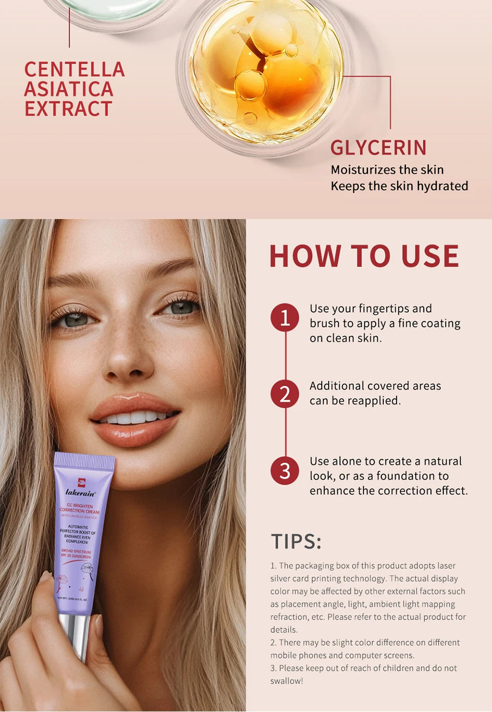 Tidesmit moisturizing CC cream for brightening and color correction with long-lasting waterproof face makeup finish
