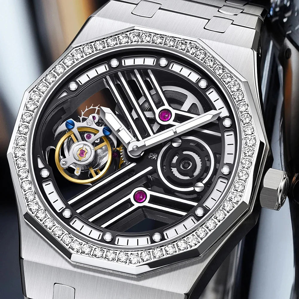 Classic Design 7055 Tourbillon Automatic Mechanical Watch Men Luxury Watch Manufacturer certified