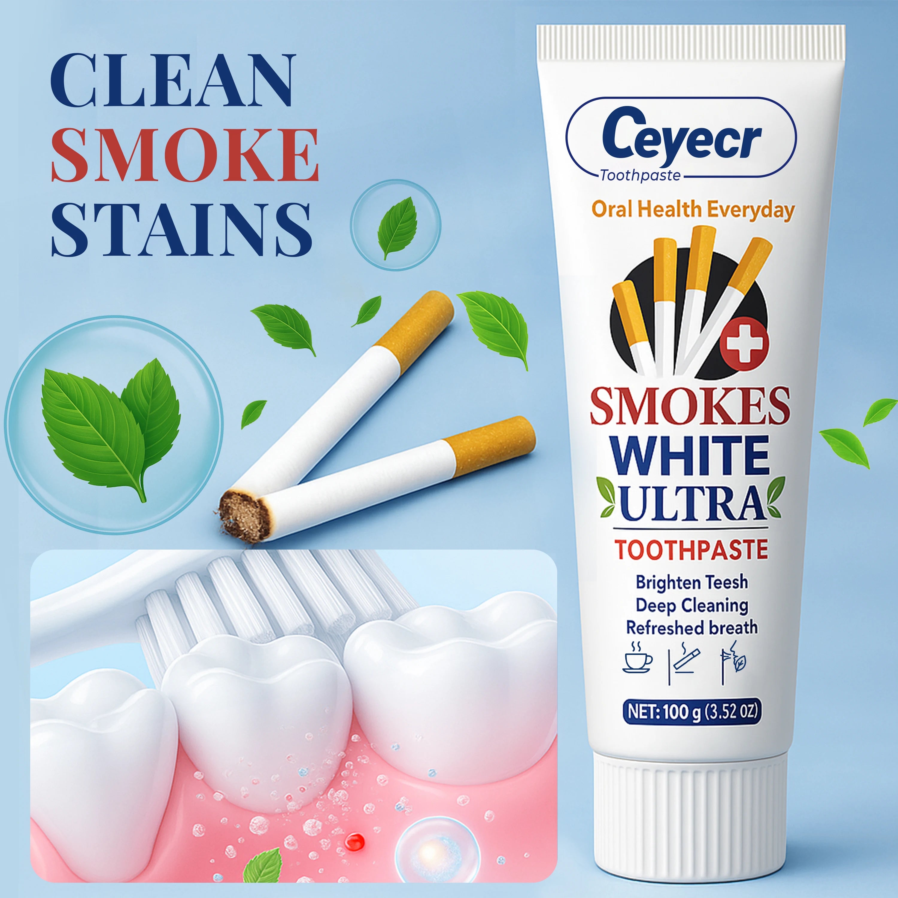 Tidesmit 100g smokers toothpaste for whitening teeth and removing stubborn cigarette stains for fresh breath.