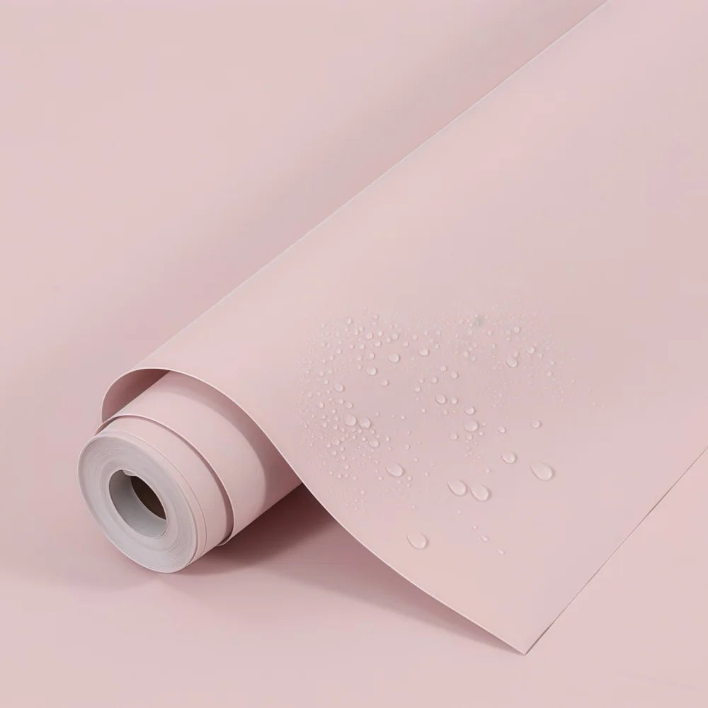 Self-adhesive waterproof vinyl wallpaper roll, pale pink matte with raised water droplets