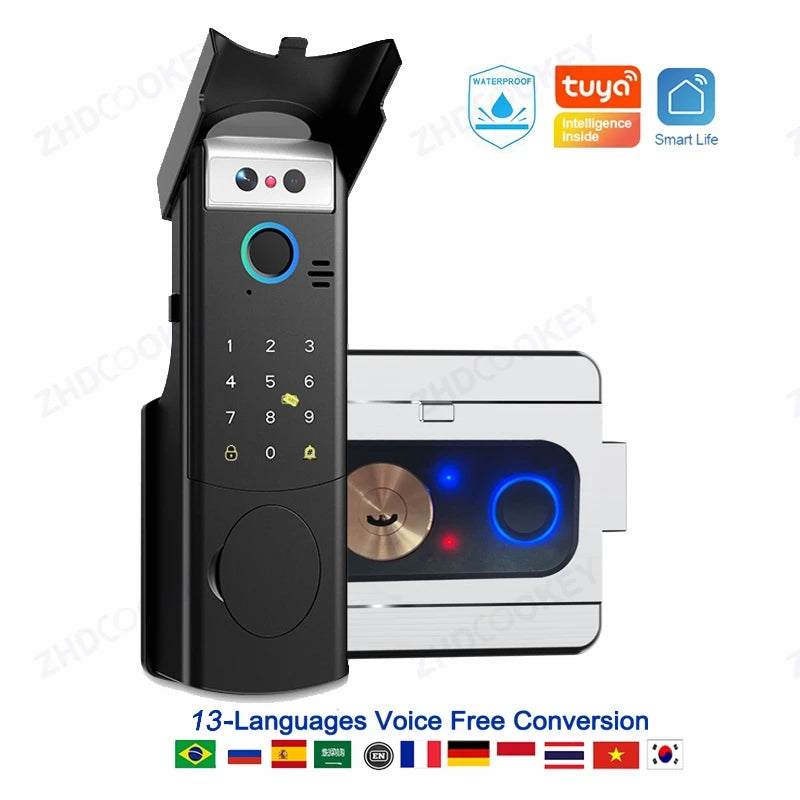 Tuya Smart Outdoor Waterproof Door Lock with Face Recognition Video Intercom RFID Card Password Electronic Lock for Iron Door