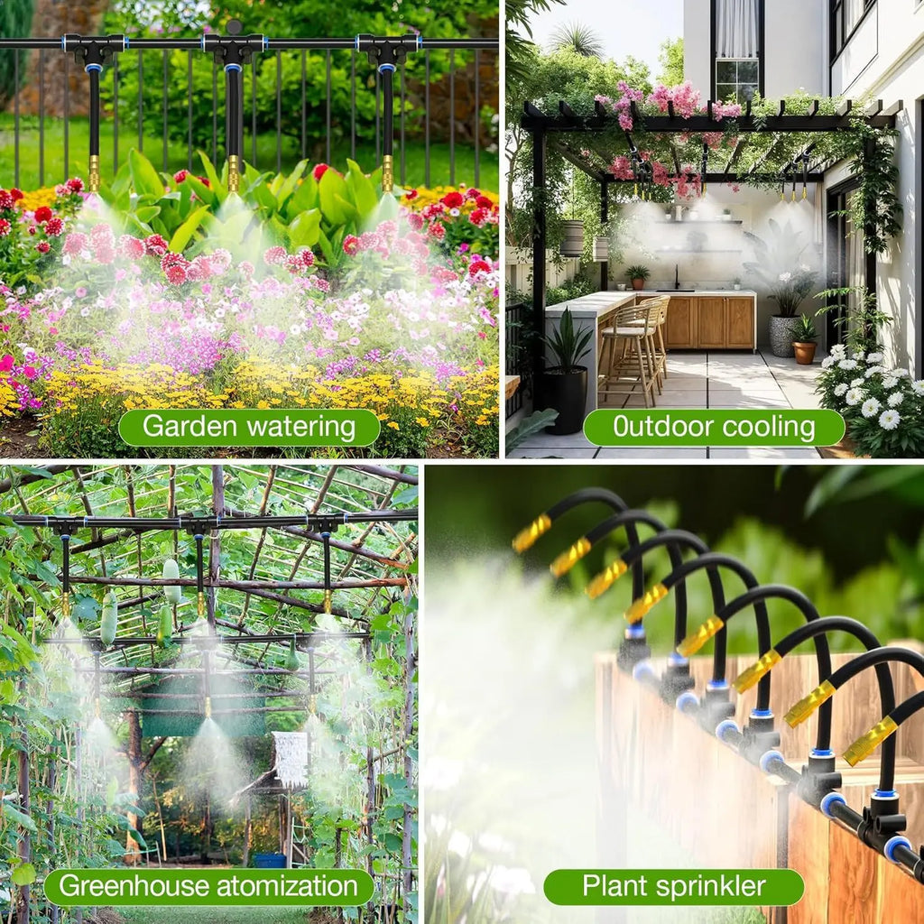60M DIY Free Bending Universal Sprayer Kit 6mm Hose Patio Misting Cooling System for Garden Plant Fogging Watering Irrigation