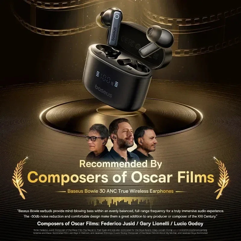 Baseus Bowie 30 Wireless Earphones 50dB Noise Reduction 65Hrs Long Playtime Bluetooth 5.3 Earbuds 6 Mics AI Call Clear Big Bass Tidesmit