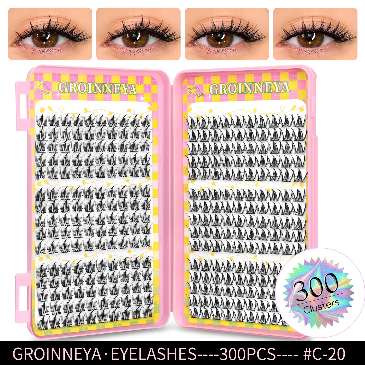 GROINNEYA Eyelashes Clusters 320 pcs Natural Eyelash extension Cluster Lashes Volume Mixed Tray Lashes Cluster Natural Lashes False Eyelashes C20 Tidesmit