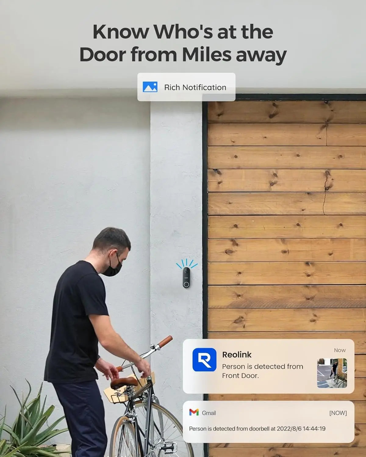 REOLINK 2K+ Wired Video Doorbell WiFi Camera Outdoor Dual Wi-Fi 4:3 View Smart Detection Front Door Home Security with Chime V2