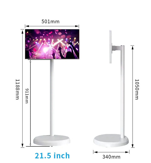21.5-inch portable smart TV with LED touch screen on white rotatable stand