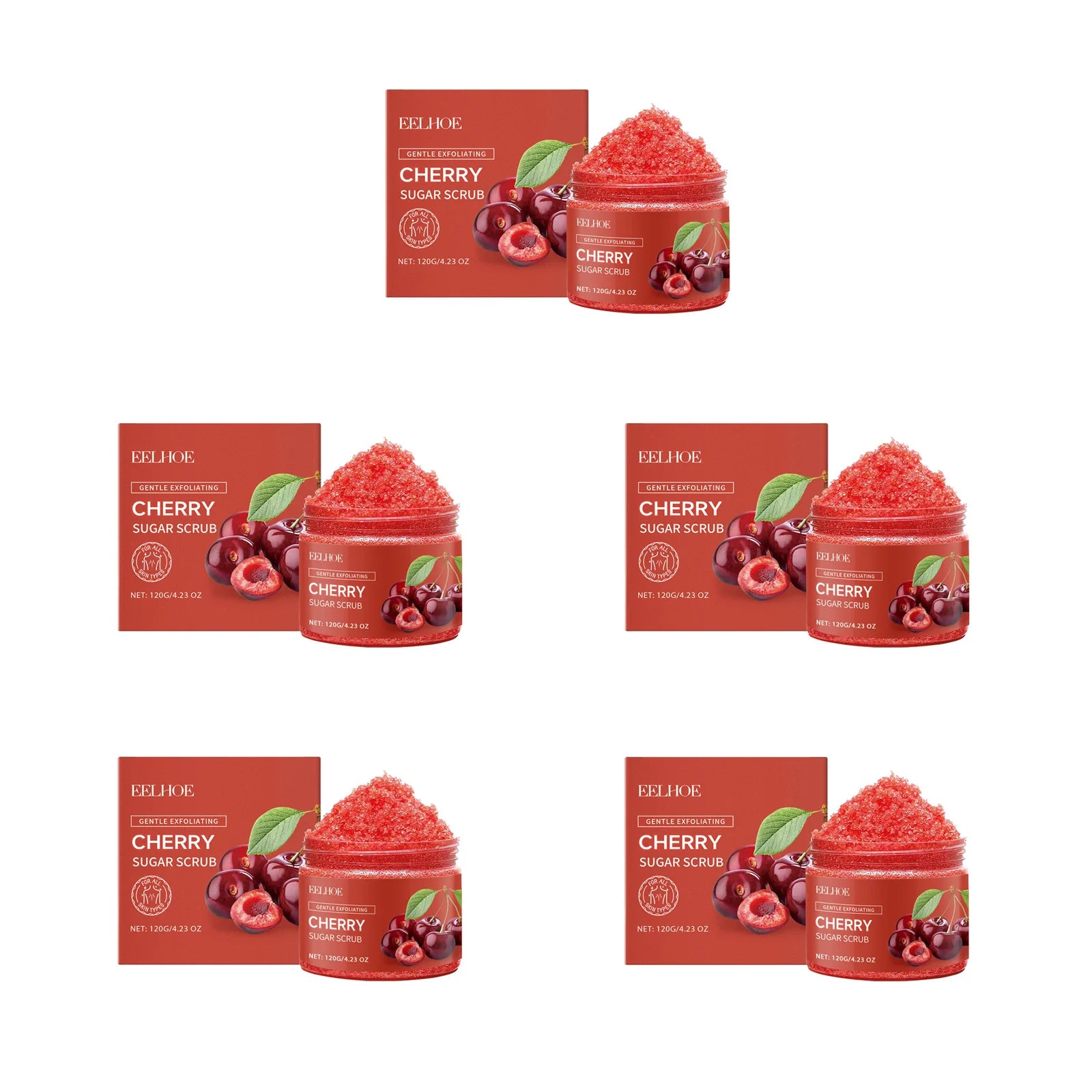 Cherry Sugar Body Scrub for Smooth Skin - Exfoliating Set Scrubs Treatments 5Pcs Tidesmit