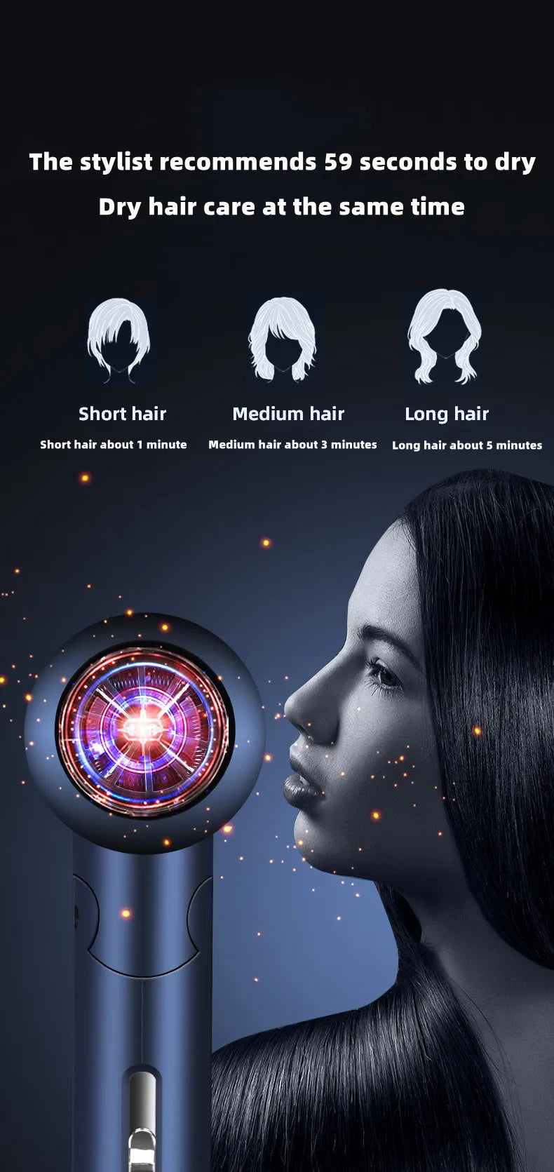 Blue foldable negative ion hair dryer with 1200W fast-drying power, perfect for travel, dorms, and home hair care.