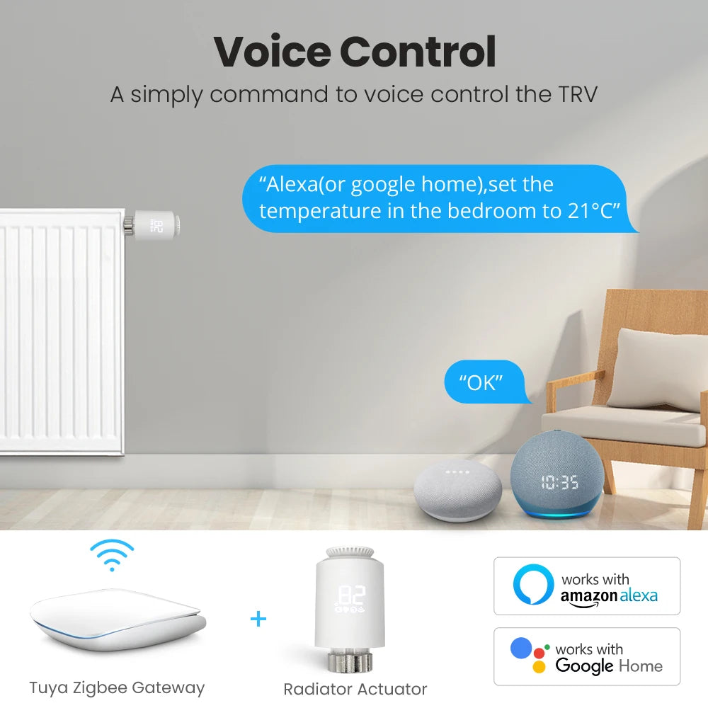 ZigBee 3.0 Smart Radiator Thermostat - TRV06 App Control & Voice Tidesmit