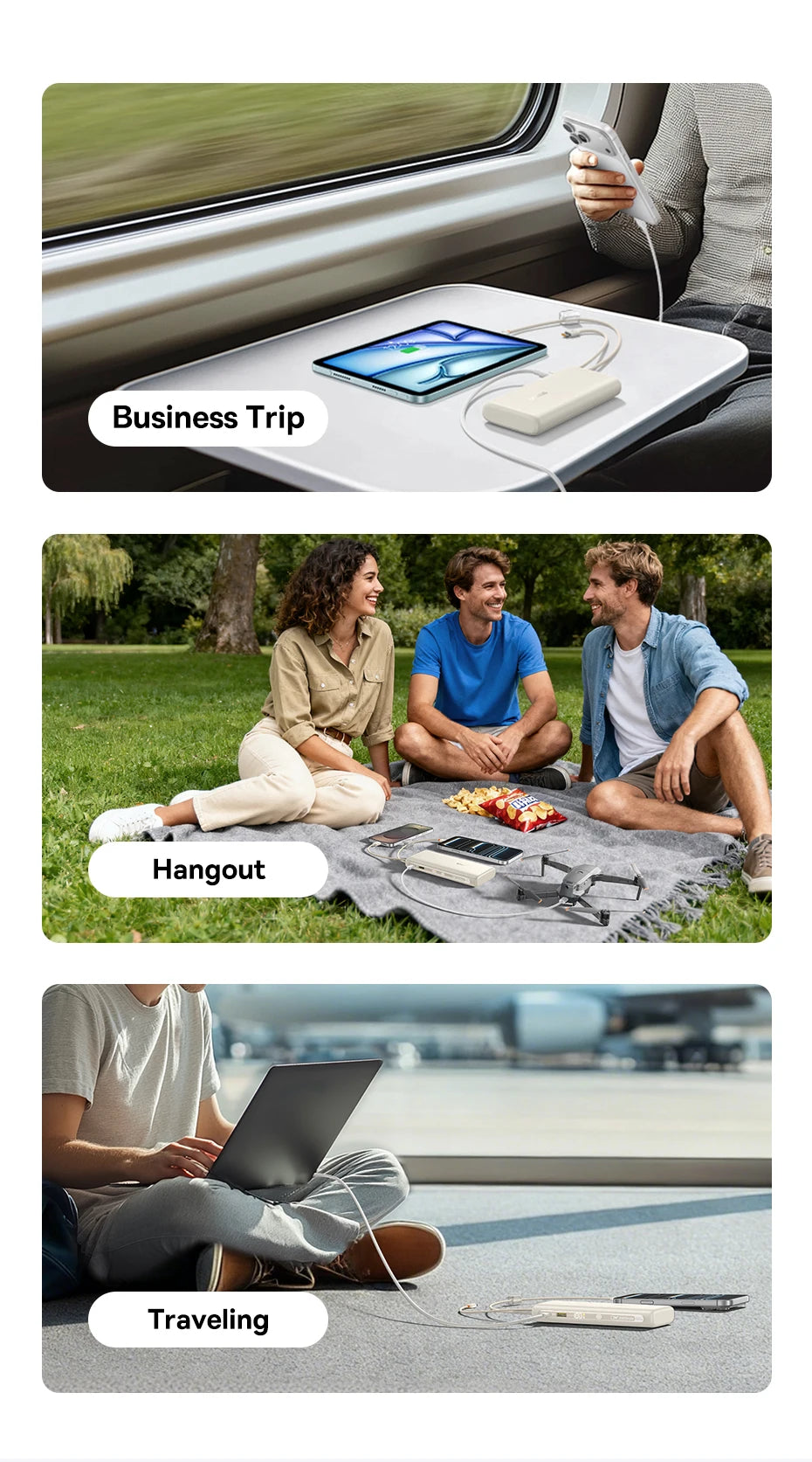 20000mAh 100W Fast Charging Power Bank with Integrated Cables Tidesmit