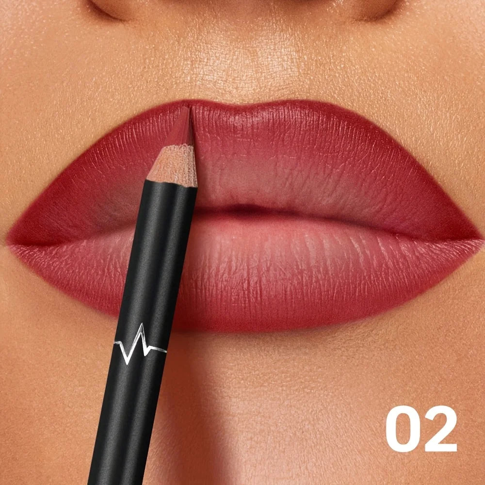 PUDAIER waterproof matte lip liner pencil in shade 02, applying smooth, transfer-proof red pigment to lips.