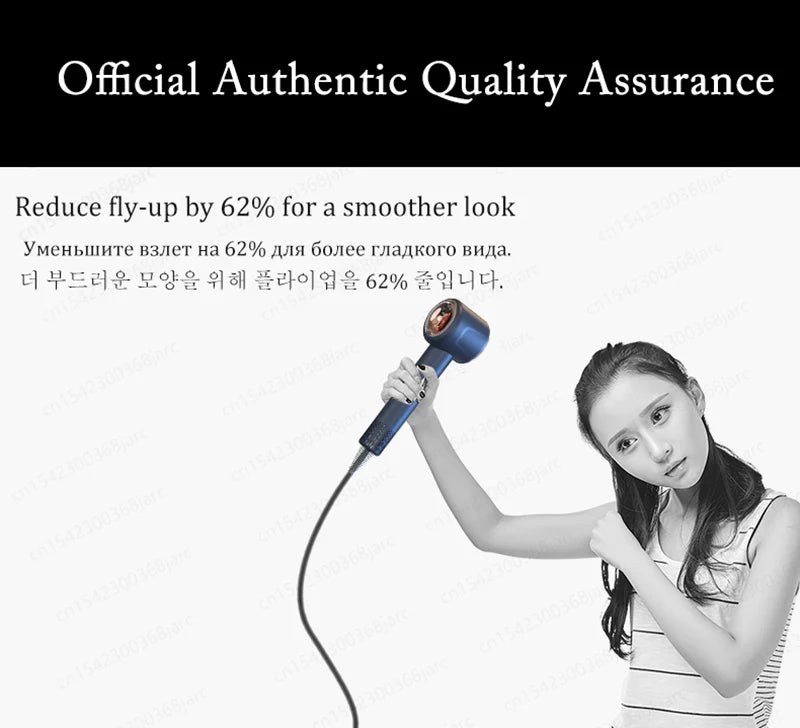 Blue leafless negative ion hair dryer reducing fly-aways for smooth, professional styling.