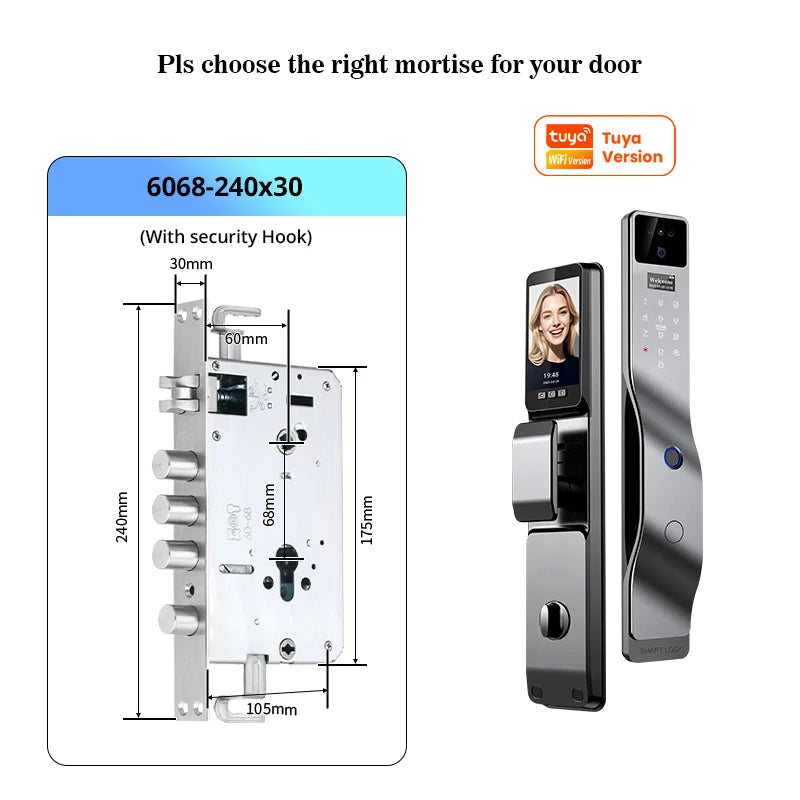 Tuya Smart Door Lock F7｜3D Face Recognition + 2K Camera + Fingerprint｜Works with Google/Alexa/Security Camera