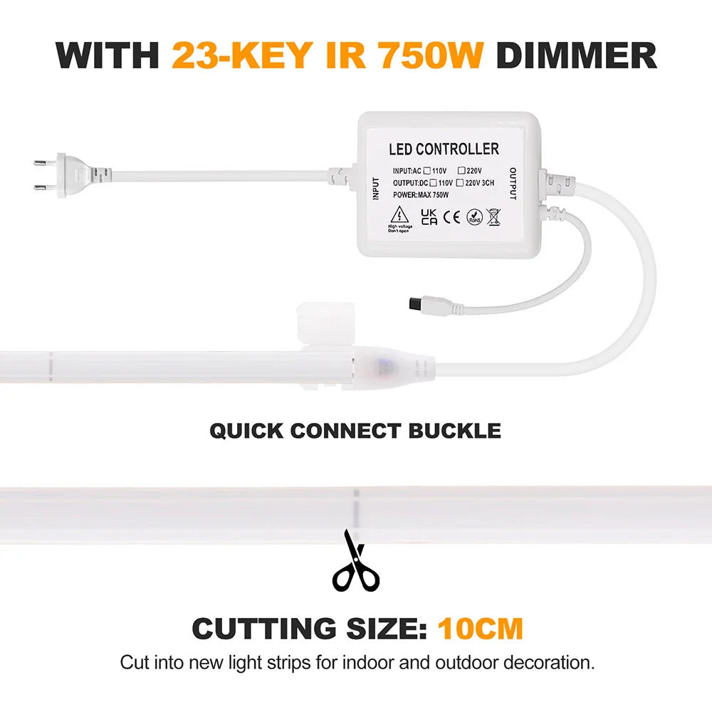 Wall Touch COB LED Neon Strip Light Wifi Bluetooth 23key Remote Control 220V Dimmer Power Kit 5m 10m 20m 40m 0.5m 240LED/m Flex