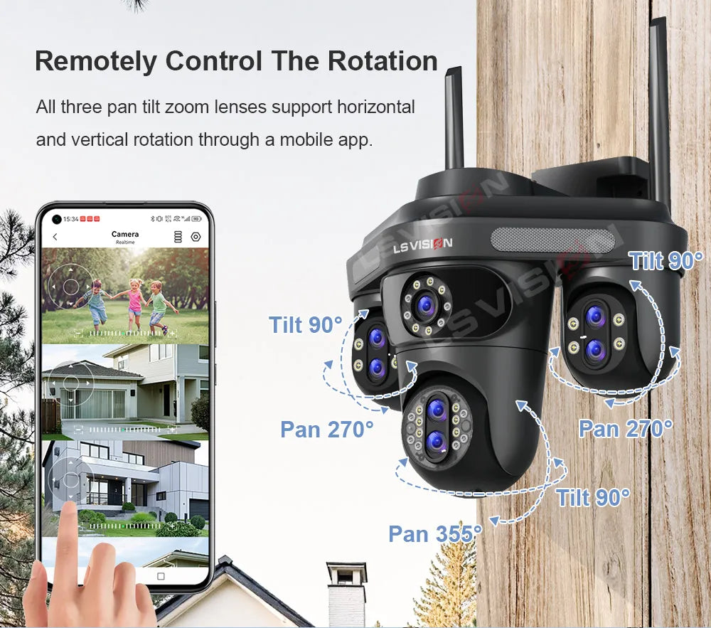 LS VISION 35MP WiFi IP Camera 7 Lens 10X Zoom Outdoor 3PTZ 360° Surveillance Security Camera Smart Home Ai Tracking CCTV Cam