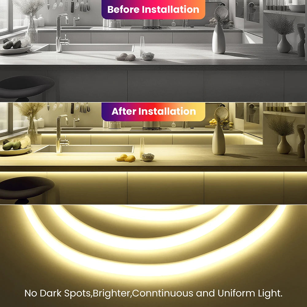 220V Dimmable COB LED Strip Light 288 LEDs/M Dimmer Switch ON/OFF Waterproof EU Plug Flexible Neon Lamp Decor 3000K 4000K 6000K