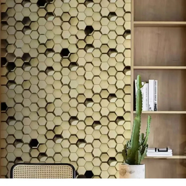 Hexagon Self-Adhesive Metal Mosaic Tiles, 3D Stainless Steel Look Aluminum Plastic Panel, Peel and Stick for Living Dining
