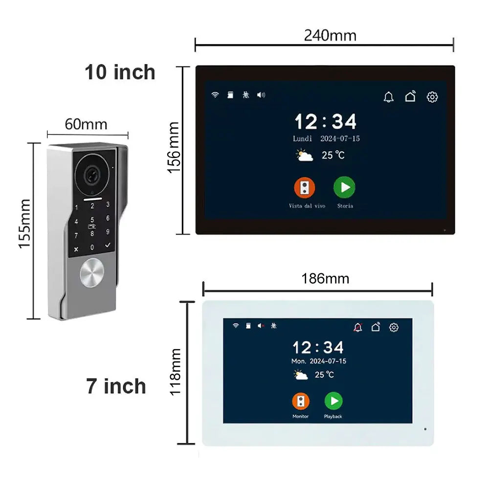 7/10inch Touch Screen 5G WiFi Video Doorbell 2-Wire TUYA Smart 1080P Camera Video Doorphone Intercom Password IC Card APP Unlock